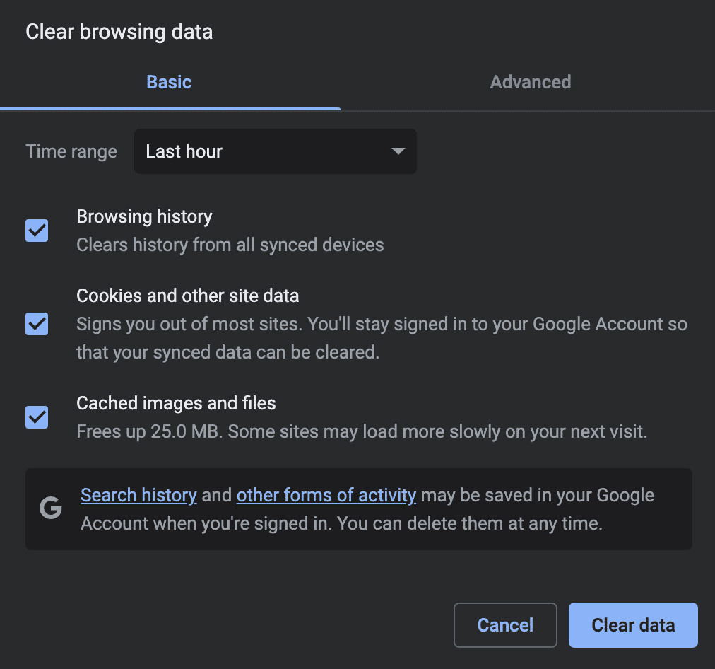 How to clear browser data in Google Chrome